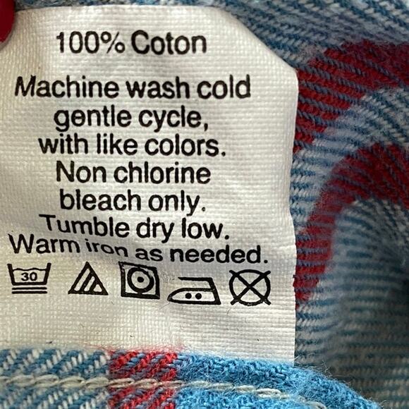 Crew Factory Flannel Shirt Men MT Blue Red Plaid Button Up Cabin Barn Preppy - Picture 5 of 9